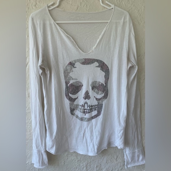 ZADIG & VOLTAIRE ORIGINAL BRAND WHITE BEADED SKELETON TOP, HALLOWEEN; size L - Picture 1 of 10